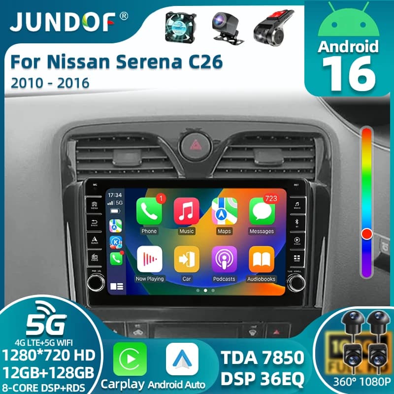 Android 16 For Nissan Serena 4 C26 2010 - 2016 2 din Autoradio Carplay Auto QLED Screen Car Radio Multimedia Video Player Stereo