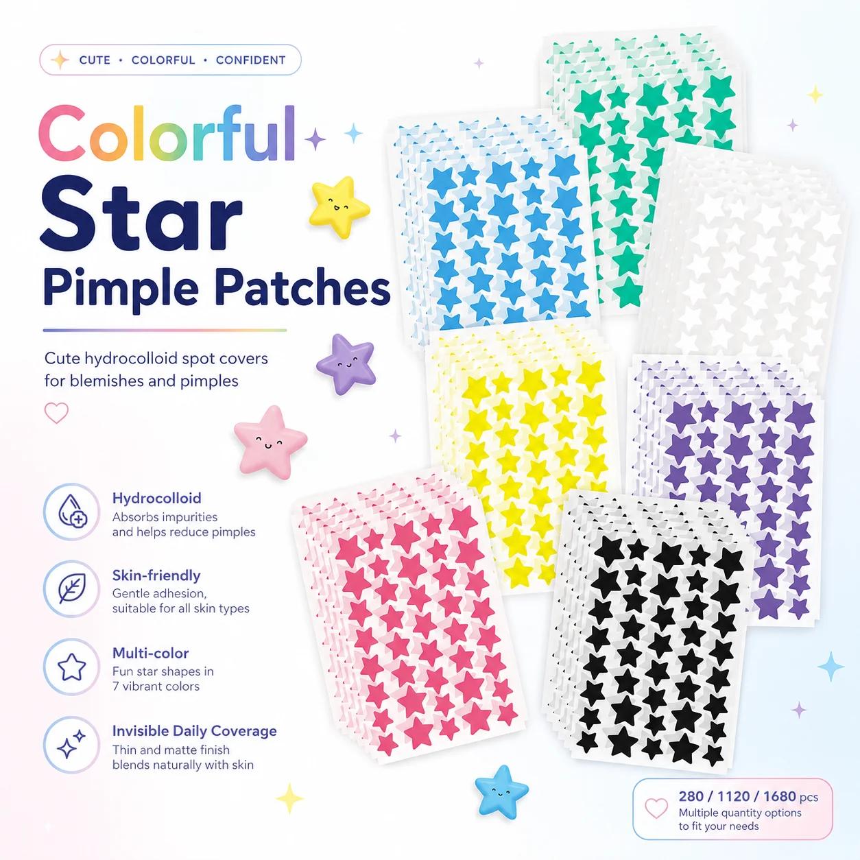 280/1120/1680 patches for seven-color stellar pimples – Invisible hydrocolloid points for a fun and delicate skin care