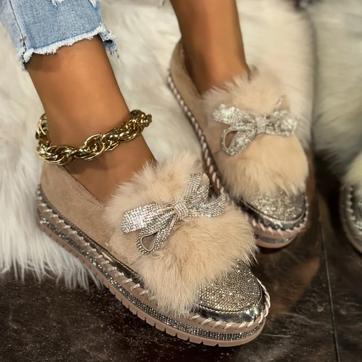Scarpe casual da donna 2026, nuove moda autunno inverno, mocassini con fiocco e strass brillanti