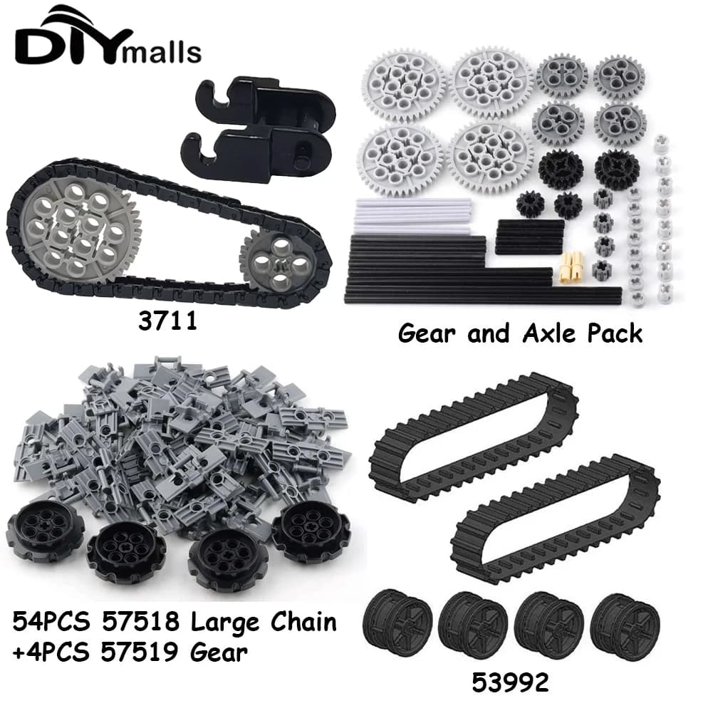 Kit ingranaggi a catena cingoli e ruote tecnici Pack Gears and Axle Set Tank Chain Crawler 3711 3873 57518 88323 Legoeds-compatibile