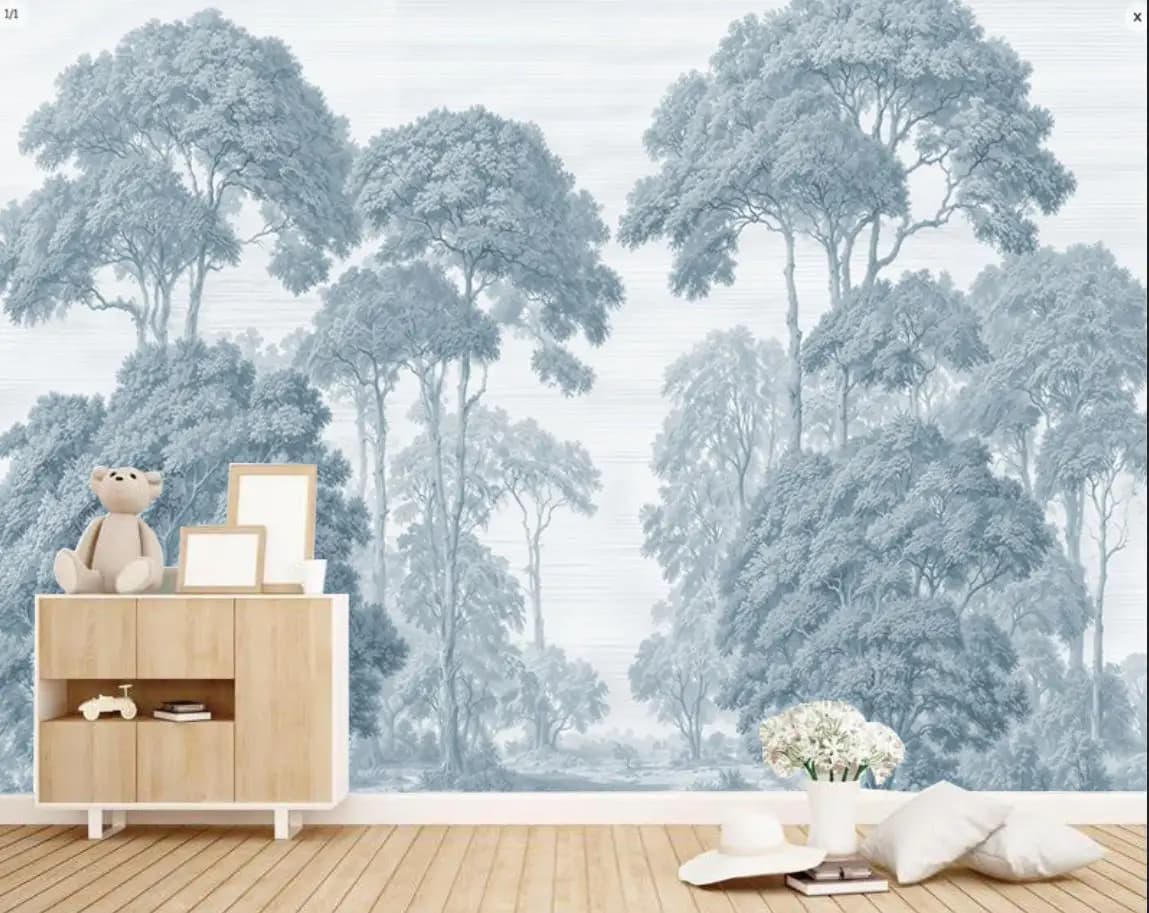 Carta da parati personalizzata in stile nordico in bianco e nero, paesaggio con alci nel bosco blu, sfondo per TV, decorazione domestica, carta da parati 3D