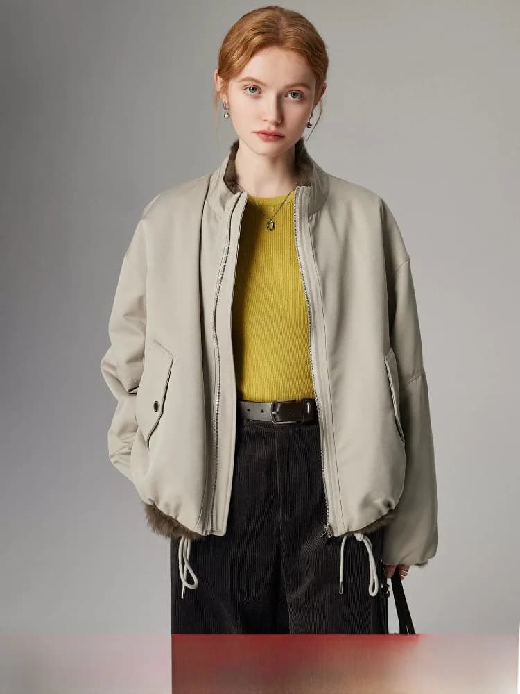 Double-Sided Wear Rabbit Fur Parka Coat Women's Casual Style Winter Jacket Korean Version Thickened Long Sleeve Zipper Closure