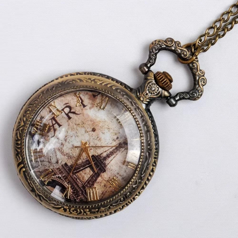 NUOVO stile grande vintage Eiffel e Triunf Arch Parigi orologio da tasca collana vintage vecchia moda donna gioielli