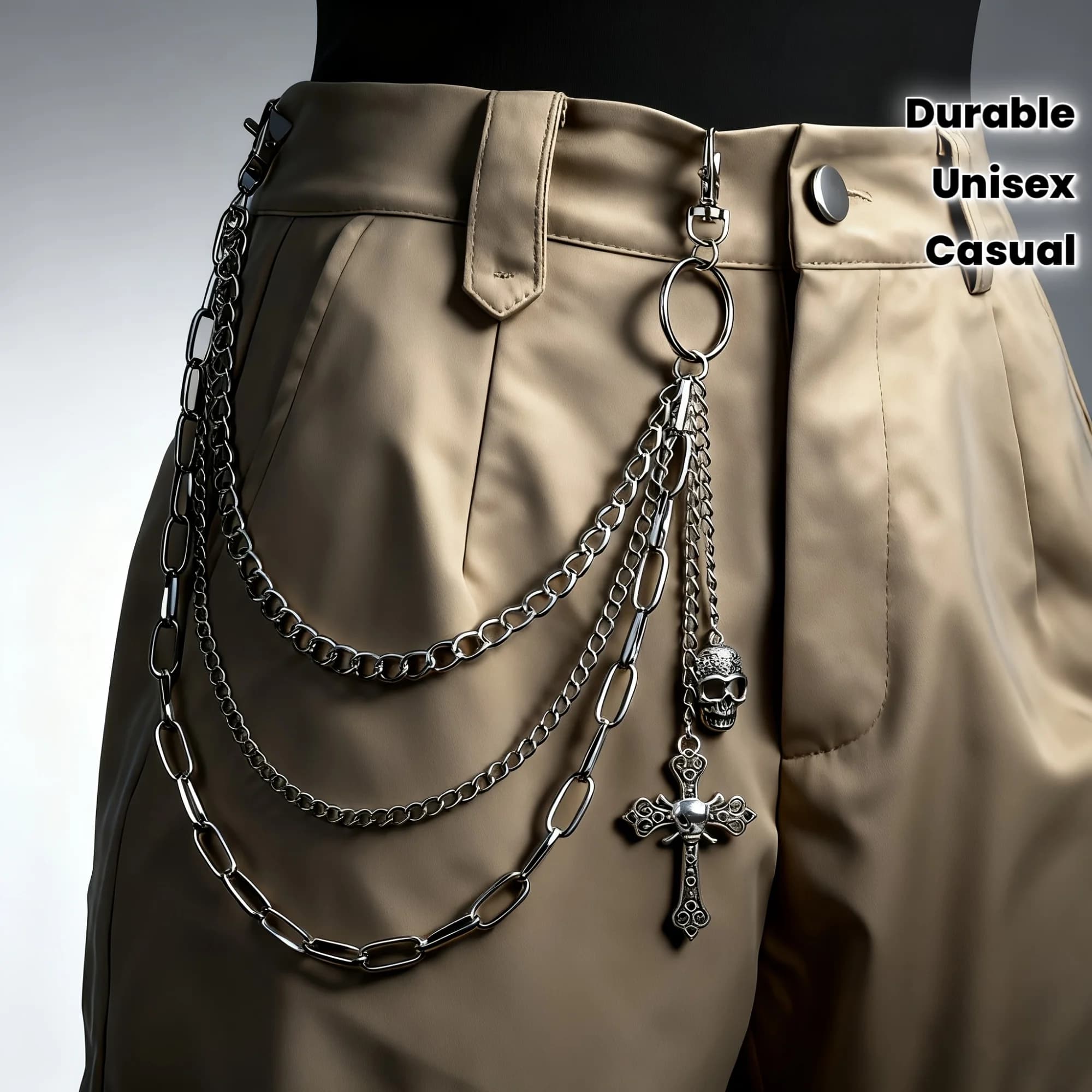 Catena di pantaloni per uomo donna, portafoglio con catena di teschio da motociclista, portachiavi con cintura tascabile per pantaloni punk EMO lunghi e fantastici per Hip Hop Rock Jean Goth