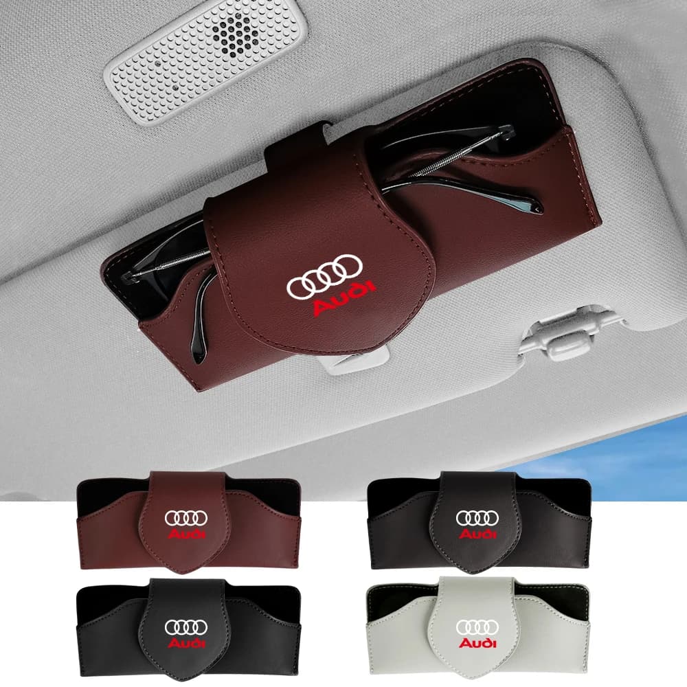 Car Badge Sun Visor Eyeglass Case Leather Glasses Clip Box For Audi A3 A4 A6 B8 C6 Q3 Sportback Q5 A5 B6 B9 S5 Sline A8 8P Q6 Q7