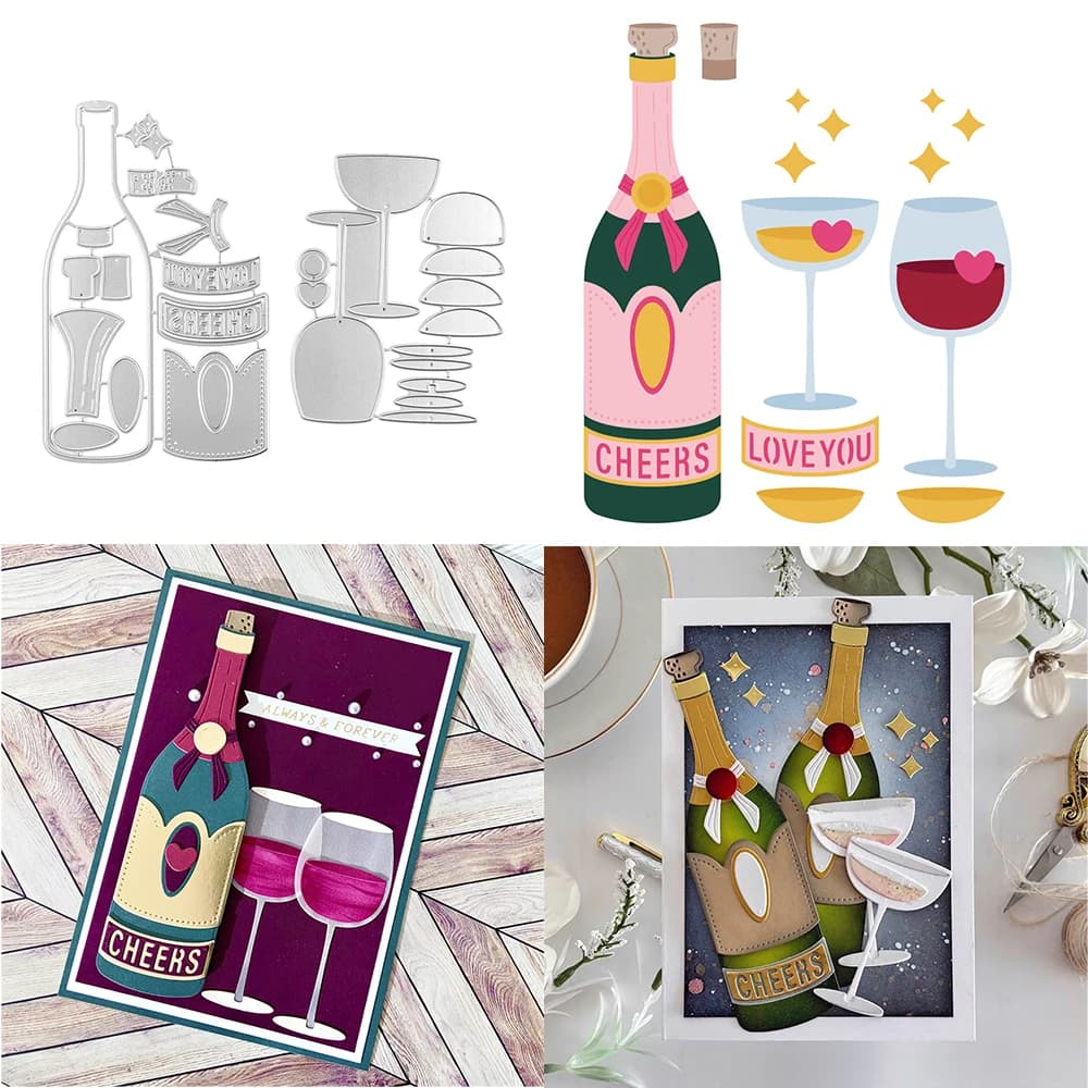 Delicious wine delicate drink glass metal fustelle embossed embossing for photo album DIY creation of postcards creation of scrapbooking