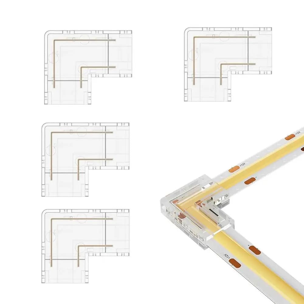 Connettori LED COB da 90 gradi Angolo a forma di L Trasparente 2/3/4 Pin Connettore da striscia per strisciare 5/8/10mm Senza saldatura