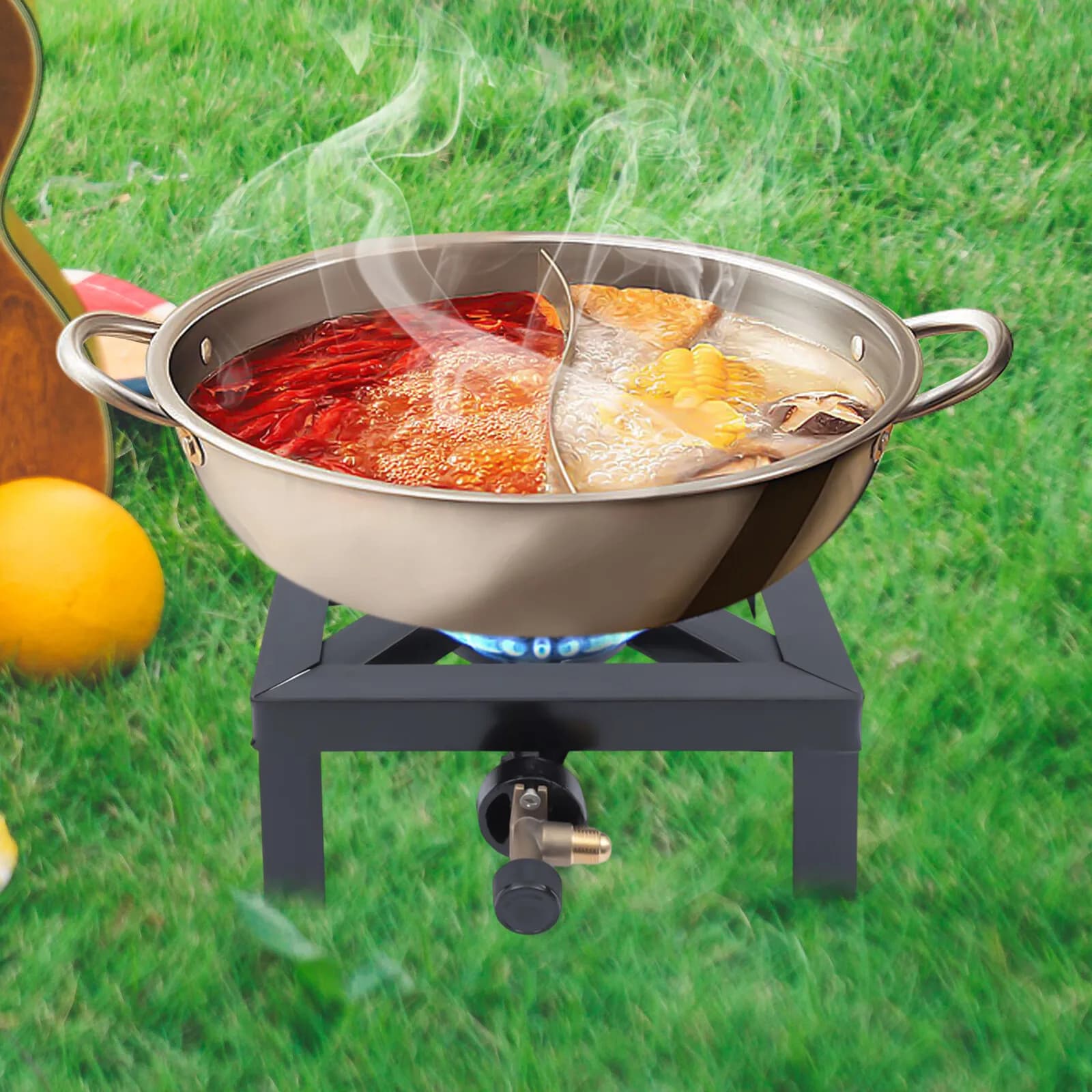 Stufa da esterno sicura Regolatore regolabile 0-20PSI e tubo da 3,94 piedi, controllo della fiamma multistadio adatto per picnic, camper e emergenze