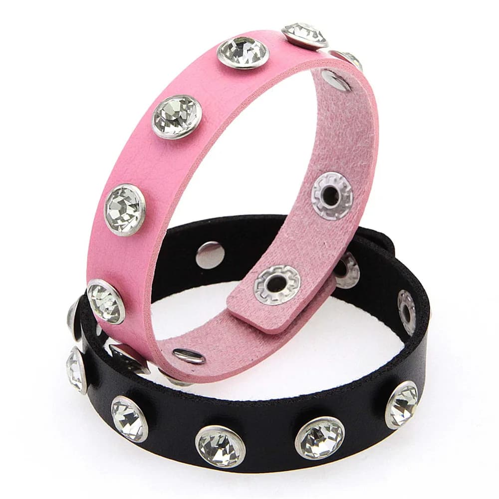 2025 Pu Leather Round Crystal Bracelets Rhinestones Metal Bangle Bracelet Jewelry Gift