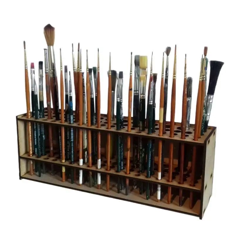 Porta pennelli in legno da 67 fori, organizer da scrivania per artista, supporto staccabile indipendente montato a parete, ripiano per pennelli per trucco