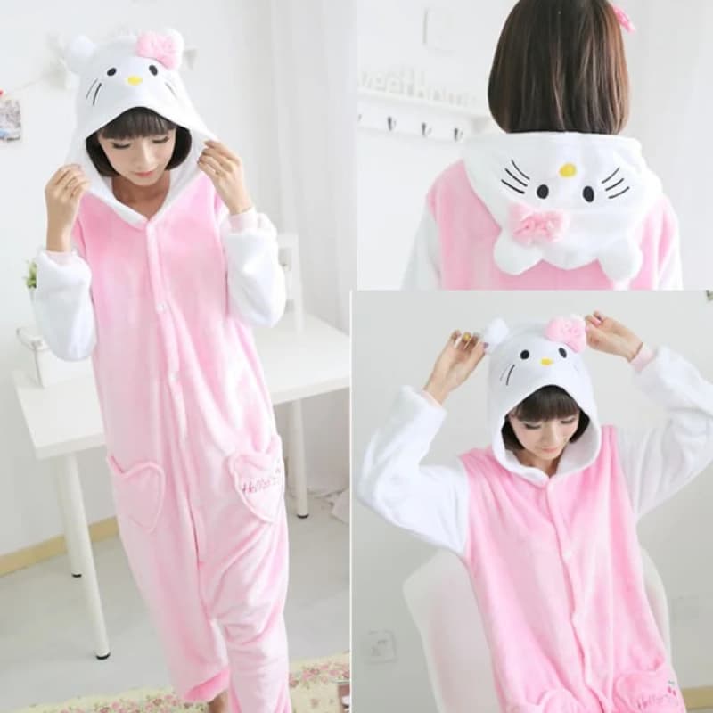 Nuovo Pigiama in Flanella Kuromi Cinnamoroll, Tuta da Casa Primaverile Cartoon, My Melody Sanrio Hello Kitty, Jumpsuit Anime, Abbigliamento da Notte