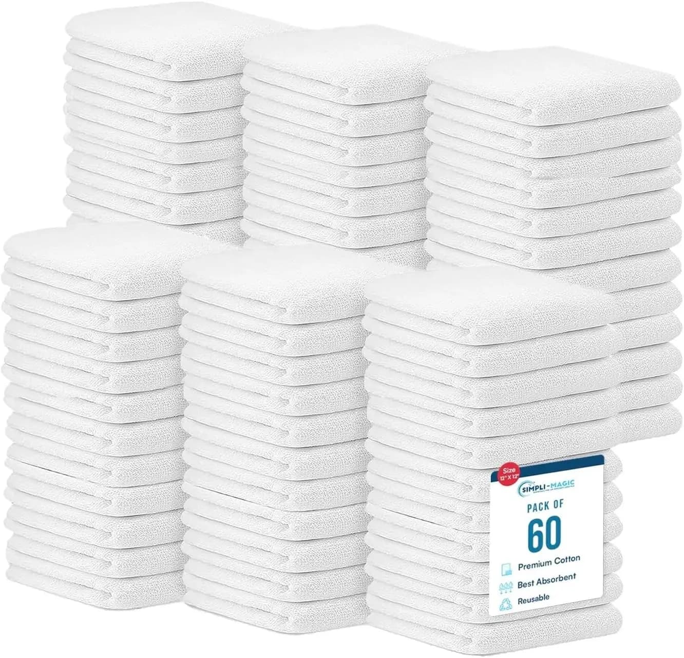 Asciugamani in Cotone 14'x17' (Confezione da 60) – Panni Morbidi Altamente Assorbenti – Stoffa Commerciale per Cucina, Bar, Ristorante (Bianco)
