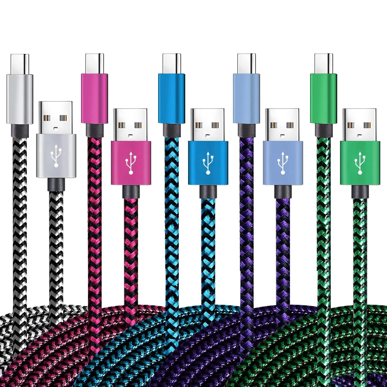 USB C Cable 5 Pack 6Ft 3A Fast Charging Braided Type C Charger Compatible Samsung Galaxy S20 S10 S9 Note 10