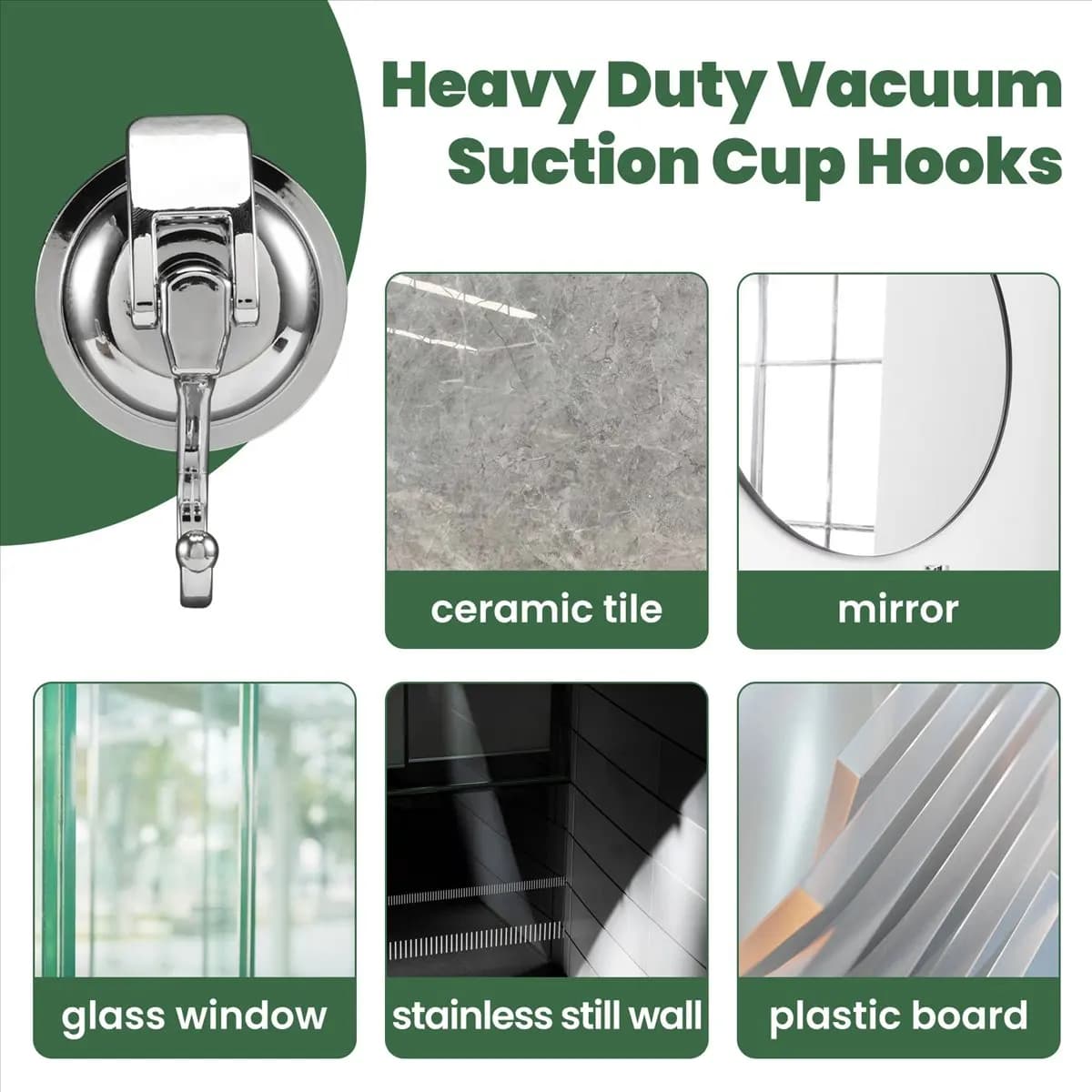 【Bathroom Suction Cup Hooks 】 Heavy Duty Vacuum Suction Cup Hooks (2 Pack) For Kitchen Bathroom Restroom Organization