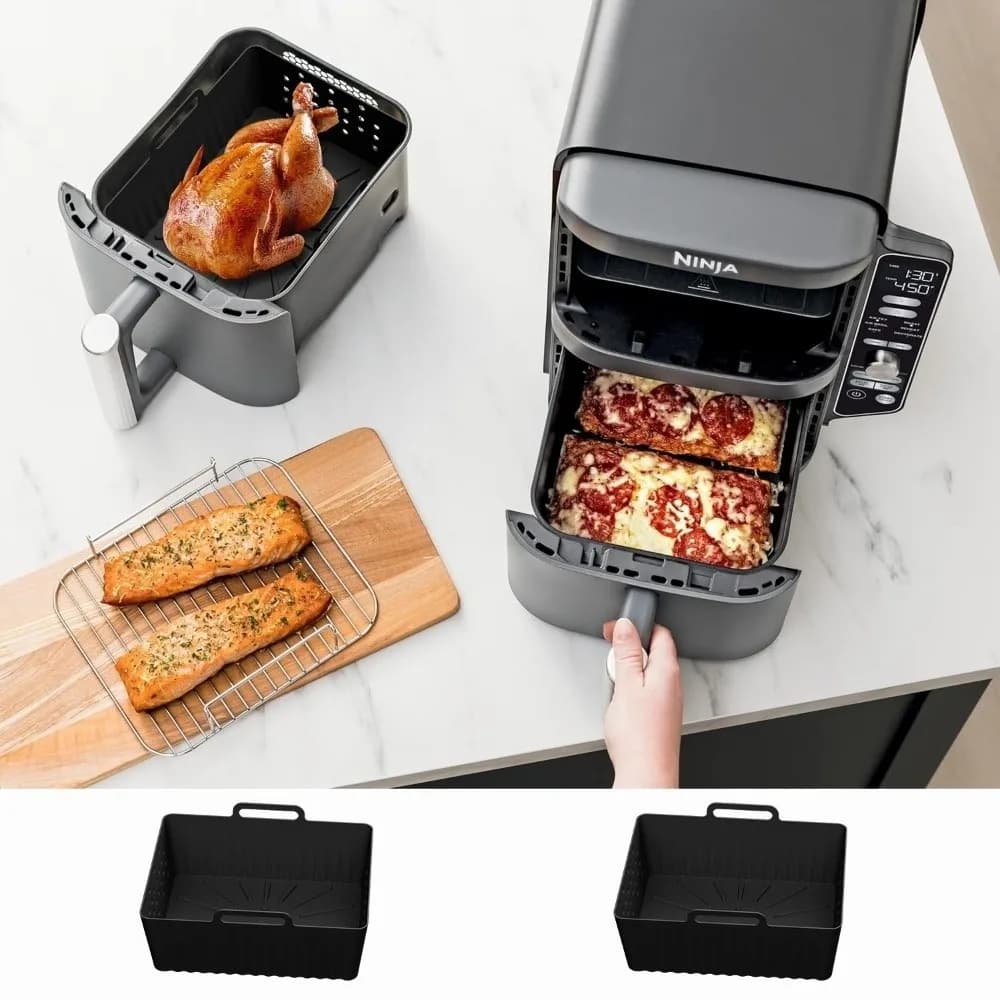 Rivestimenti in Silicone per Friggitrice ad Aria con Fori Traspiranti e Manico, Teglia da Forno Riutilizzabile Resistente al Calore Antiaderente per Ninjia SL400/SL401