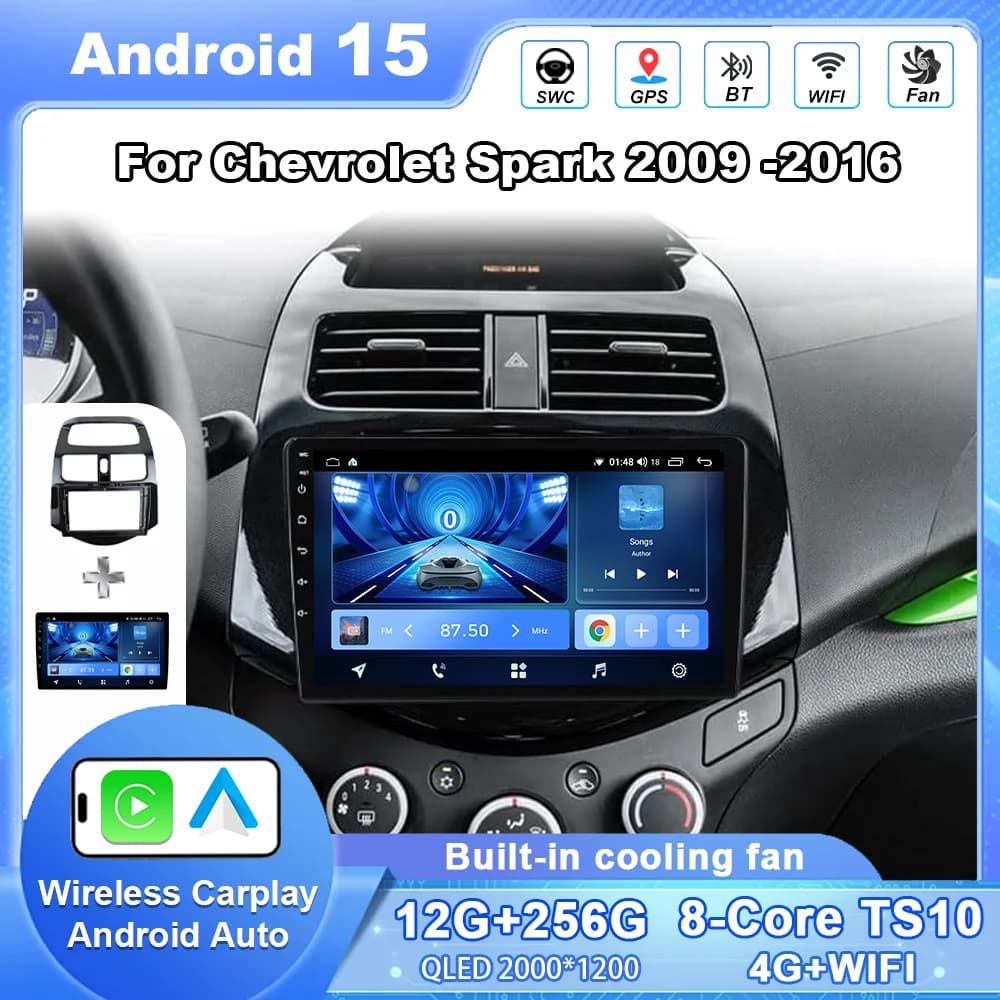 Android 15 Car DVD Carplay For Chevrolet Spark 2009 -2016 Auto Radio Stereo GPS Navigation Multimedia Player Head Unit WIFI 4G