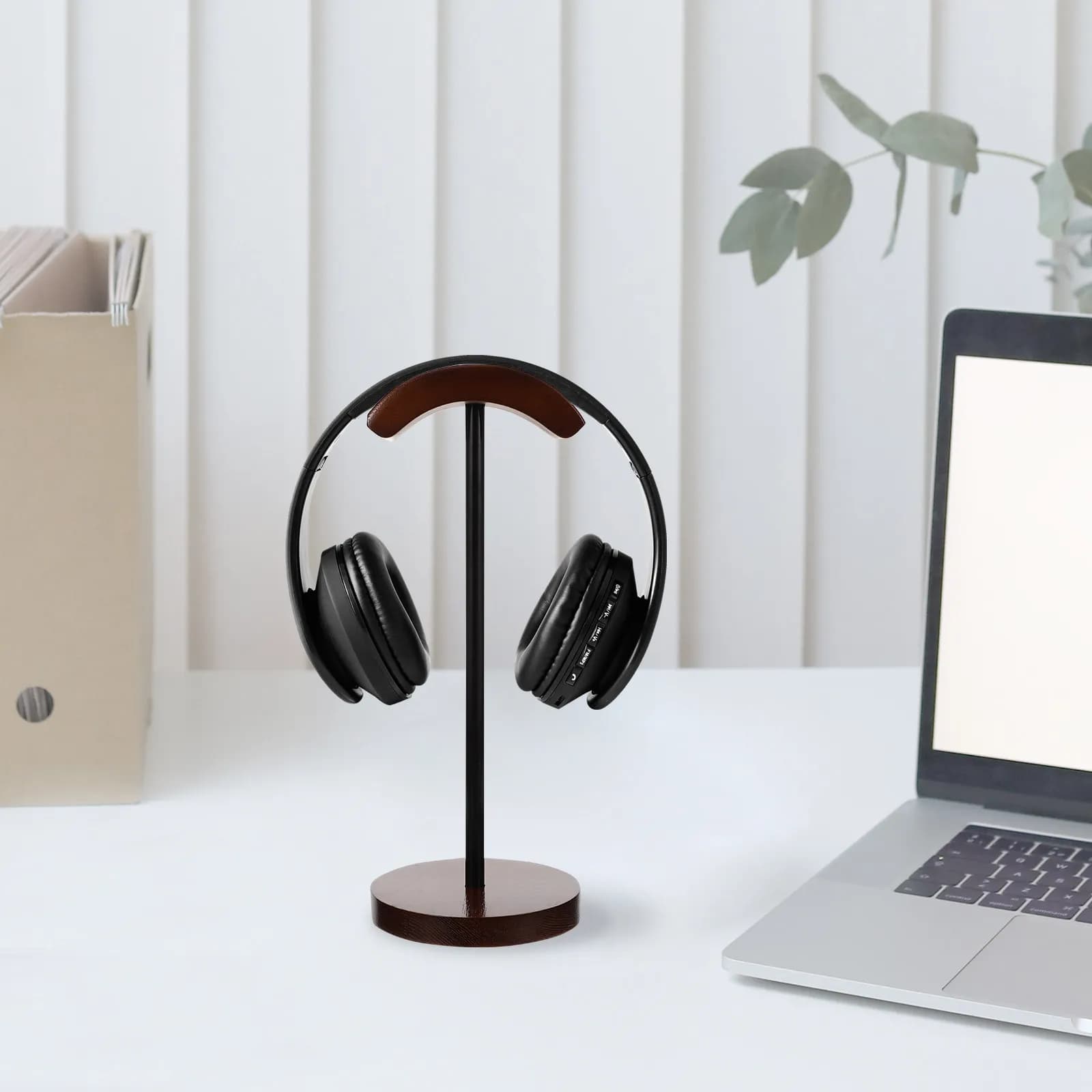 Supporto per Cuffie Wireless in Legno, Organizzatore da Scrivania Salvaspazio, Porta Cuffie Liscio e Lucido
