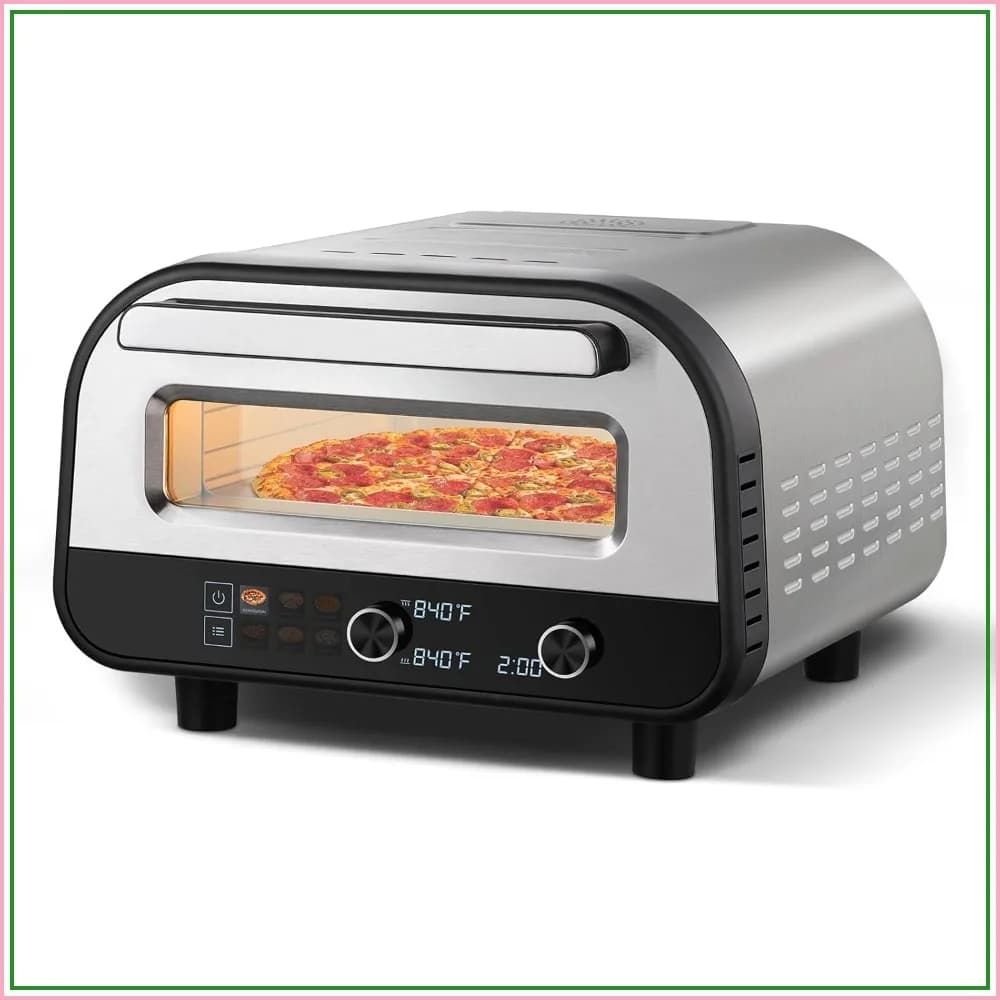 Upgraded 12-Inch Electric Pizza Oven, 840°F, 6 Cooking Modes, Countertop Stainless Steel for Home Kitchen & Parties