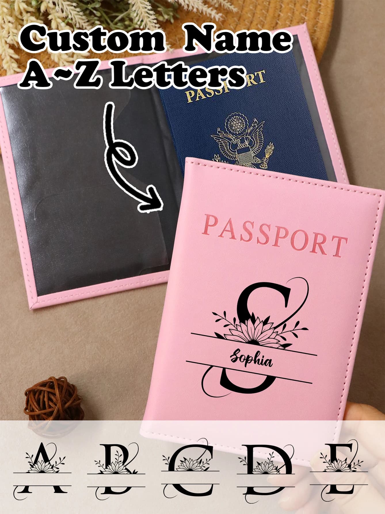 Porta Passaporto Personalizzato per Viaggi, Porta Passaporto in Pelle con Lettera Personalizzata, Porta Passaporto Personalizzato per Donne in Viaggio