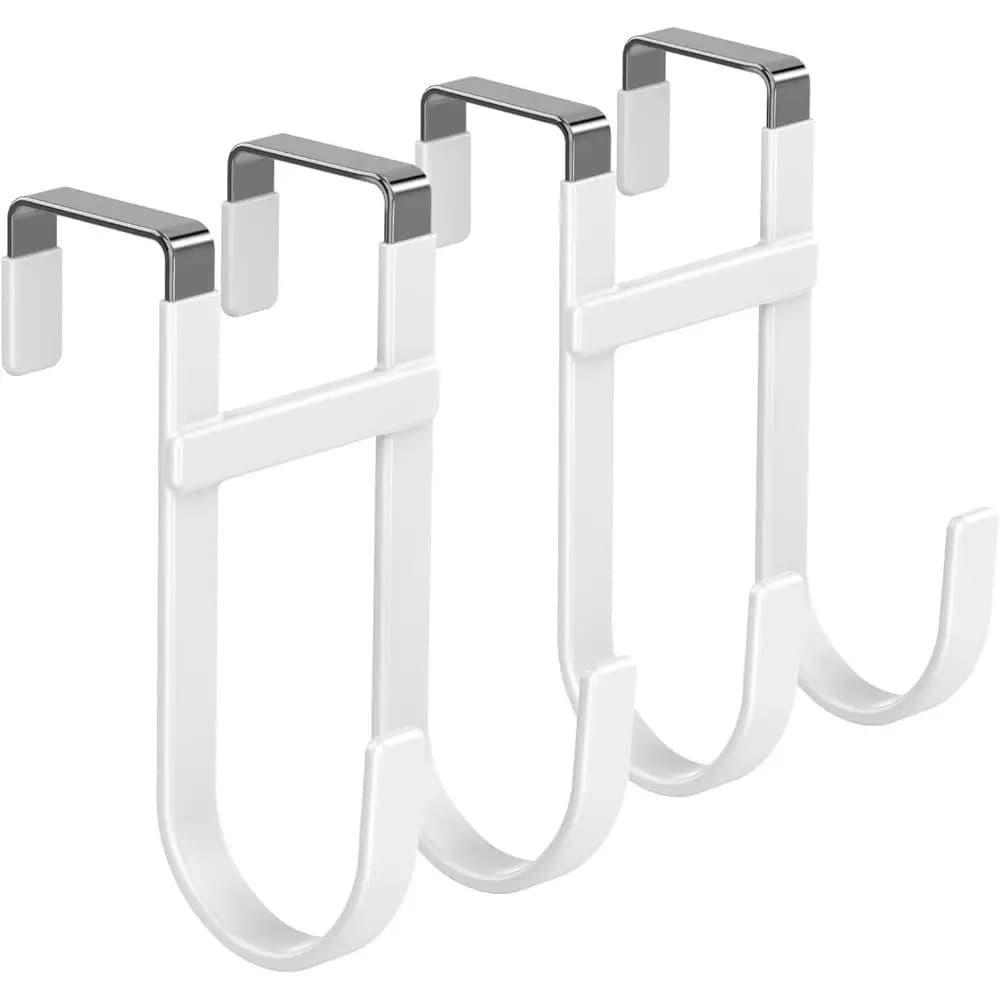 2-Pack Heavy-Duty Double-Hanger Hooks with Rubber Coating for Organizing Clothes, Towels, Bags, and More in White