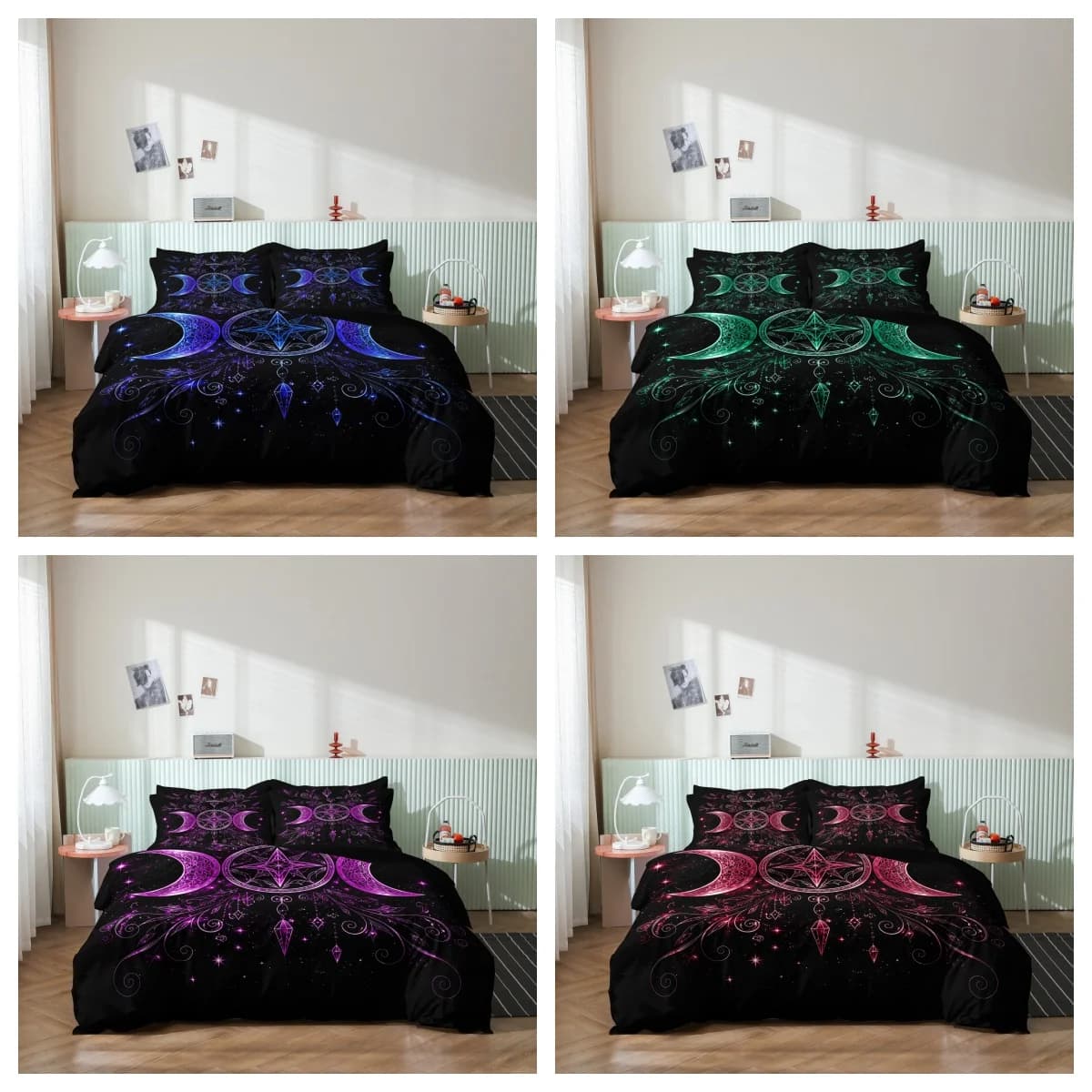 Set 3 Pezzi Copripiumino Moderno con Motivo Luna, Biancheria da Letto con Stelle Blu-Viola Lucide e Viti Intrecciate, per Dormitorio, Resort, Hotel, Uso Quotidiano Domestico