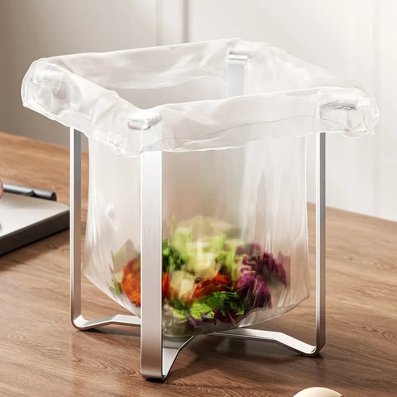 Foldable Garbage Bag Holder Draining Net Bracket Stainless Steel Garbage Bag Rack Camping Trash Bag Holder Kitchen Accessories