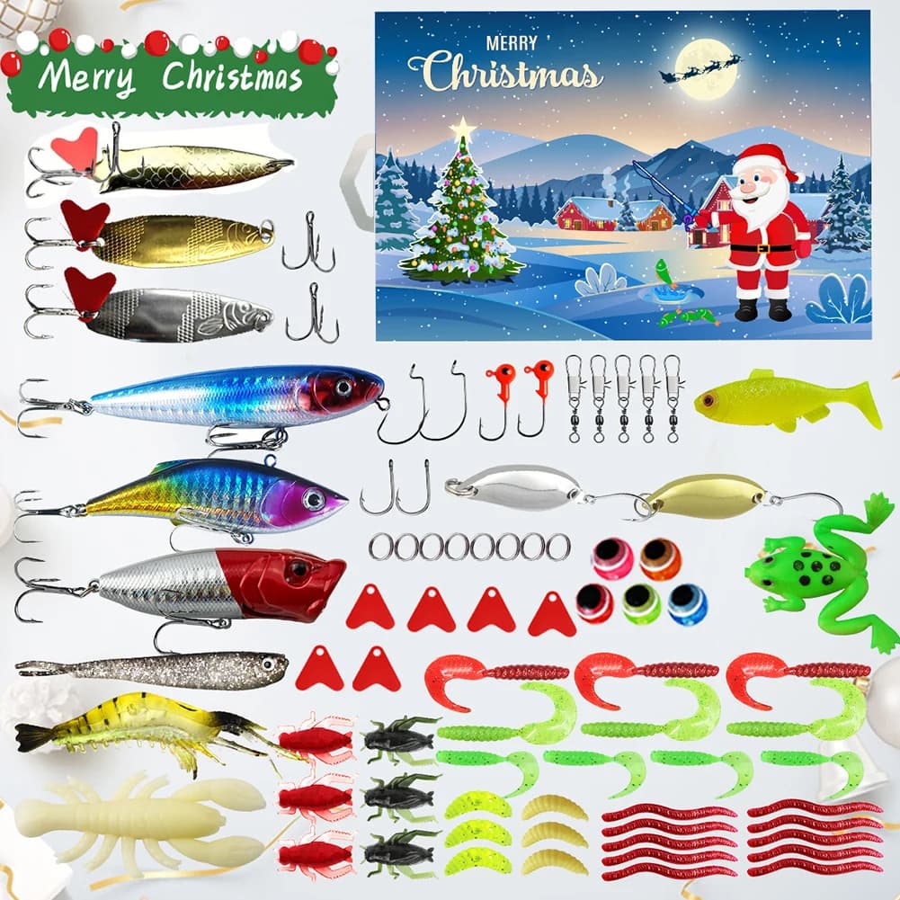 Kit di esche da pesca, esche morbide e dure, ami da jigging, girelle, regalo di Natale per padre, nonno, fidanzato