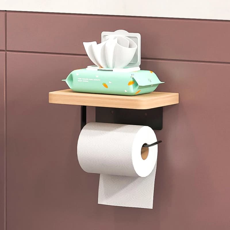 Porta fazzoletti creativo in legno massello per riporre il bagno, WC a parete, portarotolo non perforato per telefono cellulare dell'hotel