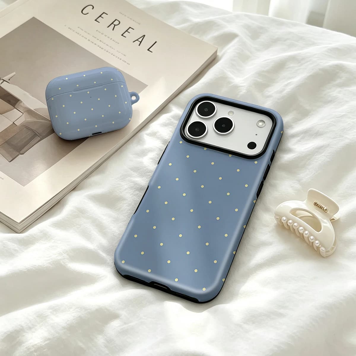 2 in 1 Yellow Dots Blue For MagSafe Phone Case For iPhone 18 PRO 17 16 15 14 Plus 13 12 Pro Max AirPods 1 2 3 Pro Cover