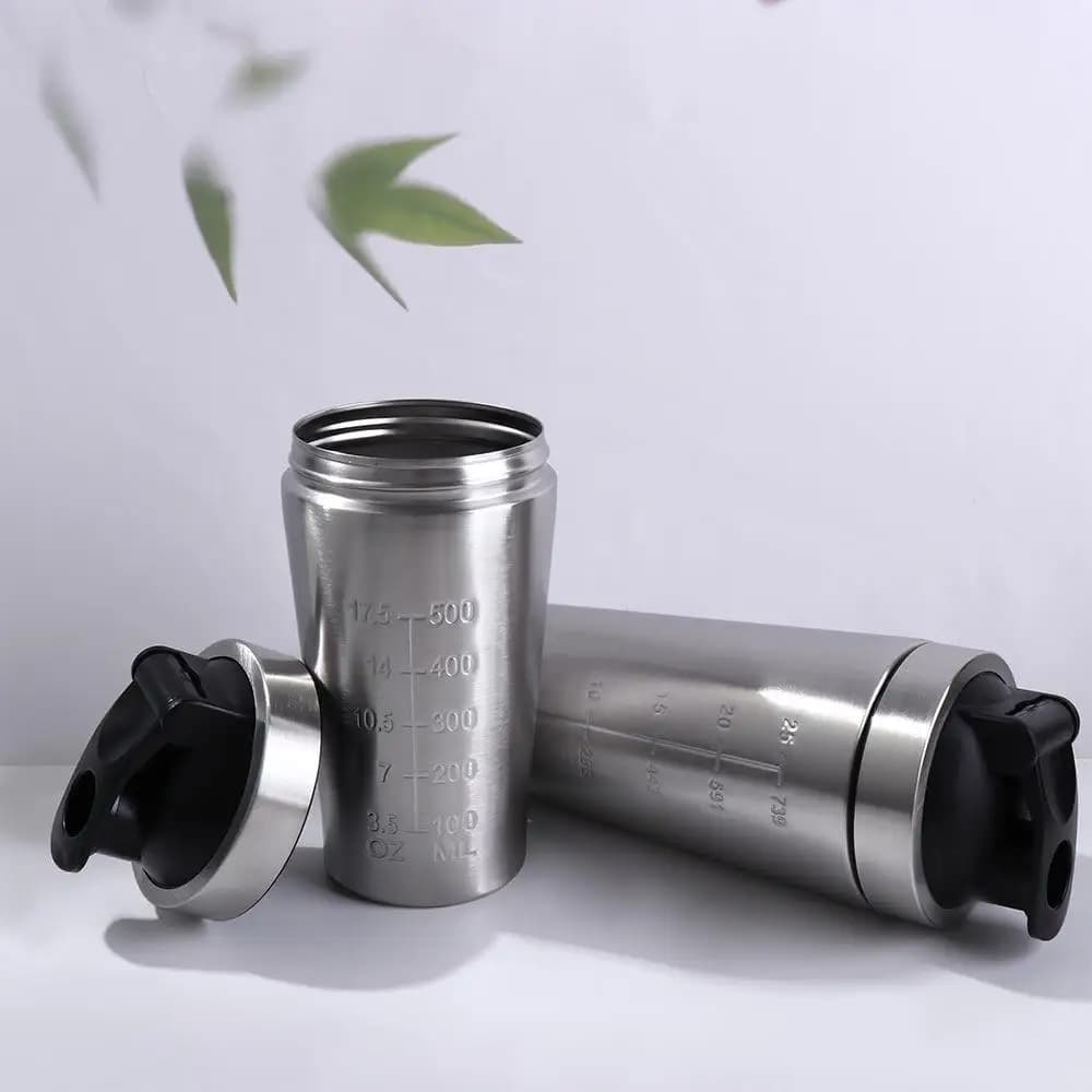 304 Stainless Steel Whey Shakes Cup with Scale Leak Proof Protein Powder Bottle Large Capacity 500ml/750ml Sports Water Cup