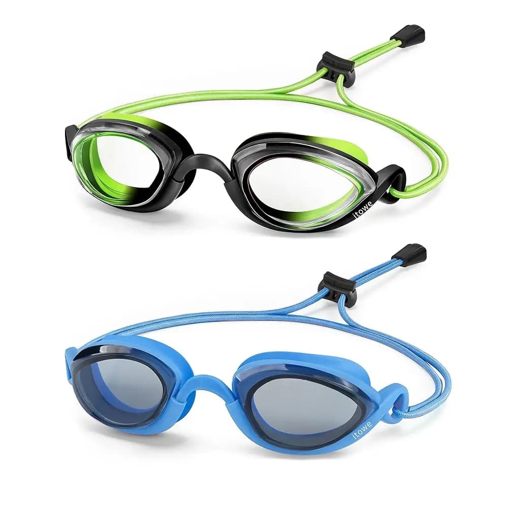 Confezione da 2 Occhialini da Nuoto da Gara con Cinturino Elastico, Occhialini da Nuoto per Bambini 6-14 Anni Anti-Appannamento con Visione HD