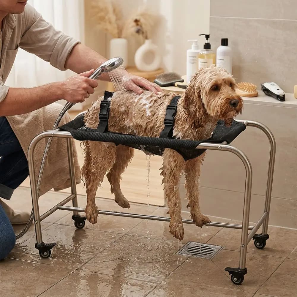 6-Hole Fixed Pet Grooming Hammock Movable Rolling Folding Dog Grooming Table Anti-Scratch Escape-Proof Pet Washing Station