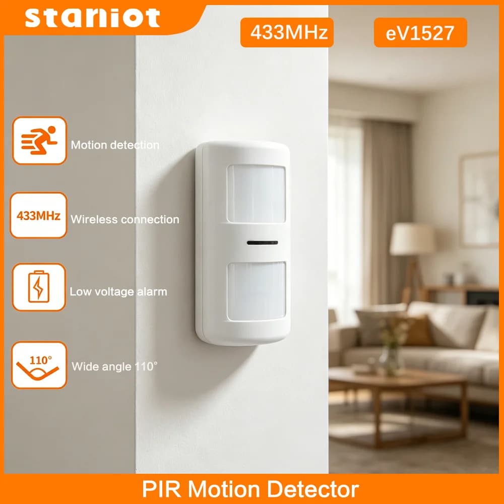 Sensore di Movimento a Infrarossi Staniot, Luce con Rilevatore di Movimento 433Mhz Wireless, Allarme Antifurto Domestico Compatibile con Sistema di Sicurezza