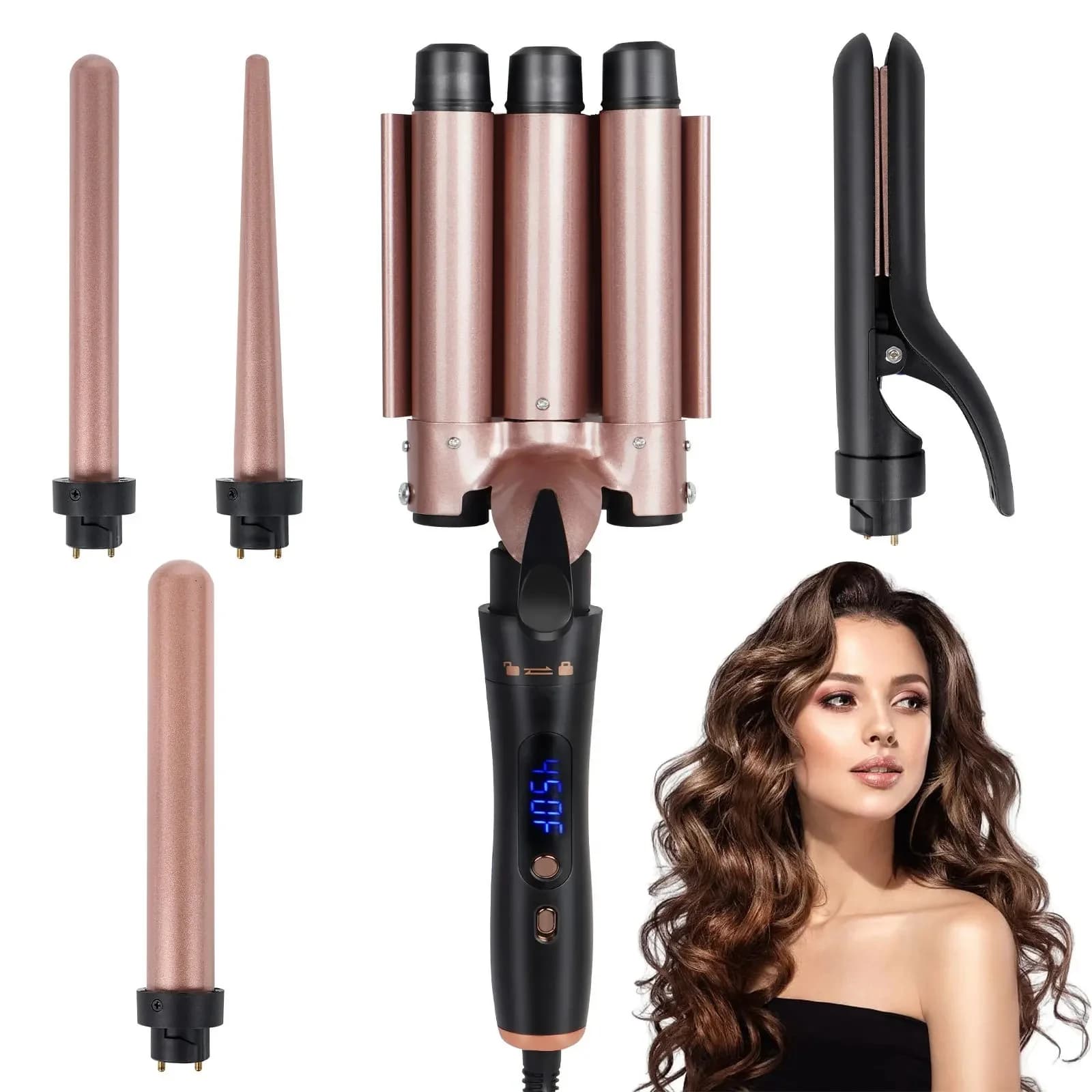Straight curling iron Straight curl Straight hair clamp for double purpose digital display Iron curler automatic three tube heating fast