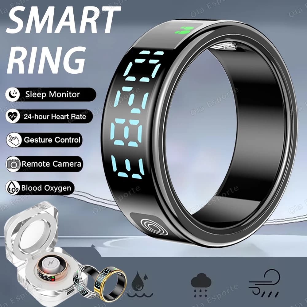 SR08 Anello intelligente con scatola di ricarica per uomo Donna Display a LED Controllo dei gesti Monitor sanitario Anelli sportivi impermeabili 5ATM