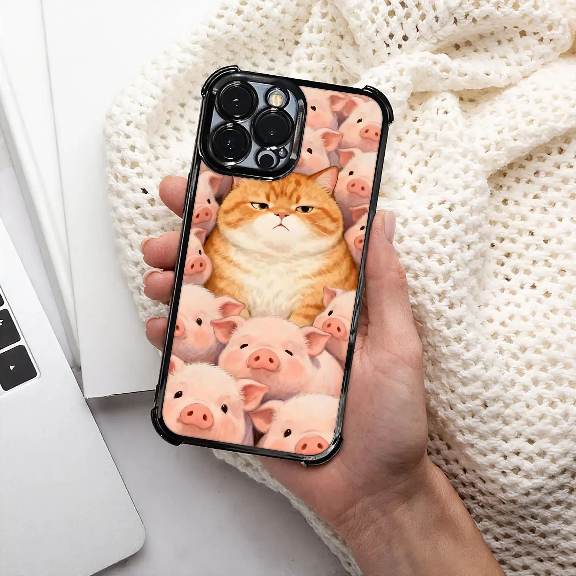 Cat Pig Crowd Cartoon Pattern Phone Case Electroplating Process phone case for iPhone Various Models