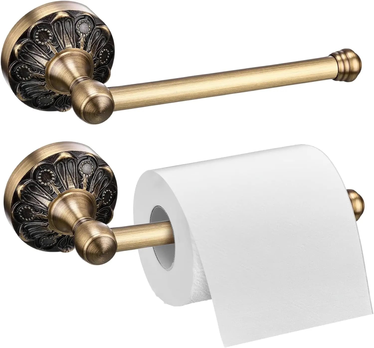 Porta carta igienica in ottone antico da 2 pezzi, hardware da bagno vintage montato a parete serie in rilievo con petali dorati