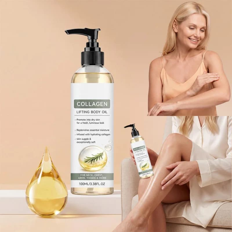 Olio Corpo al Collagene per Lifting, Collo, Petto e Braccia, Cura della Pelle Idratante e Nutriente per Pelle Secca e Anti-Invecchiamento 100ML
