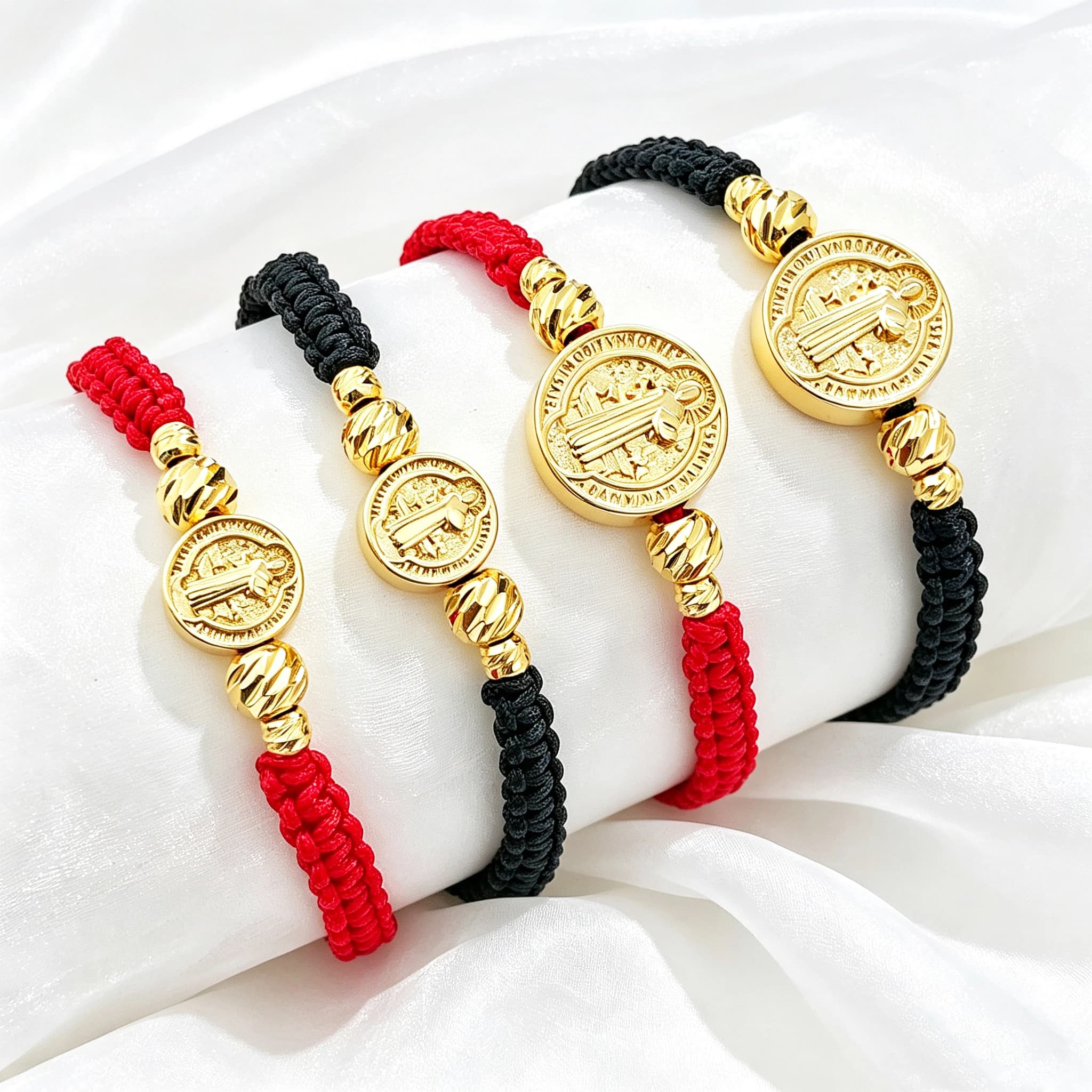 Hot Selling St. Benedict Red Black Rope Braided Bracelet Gold Plated Protection Religious Jewelry for Men Women Party Gift