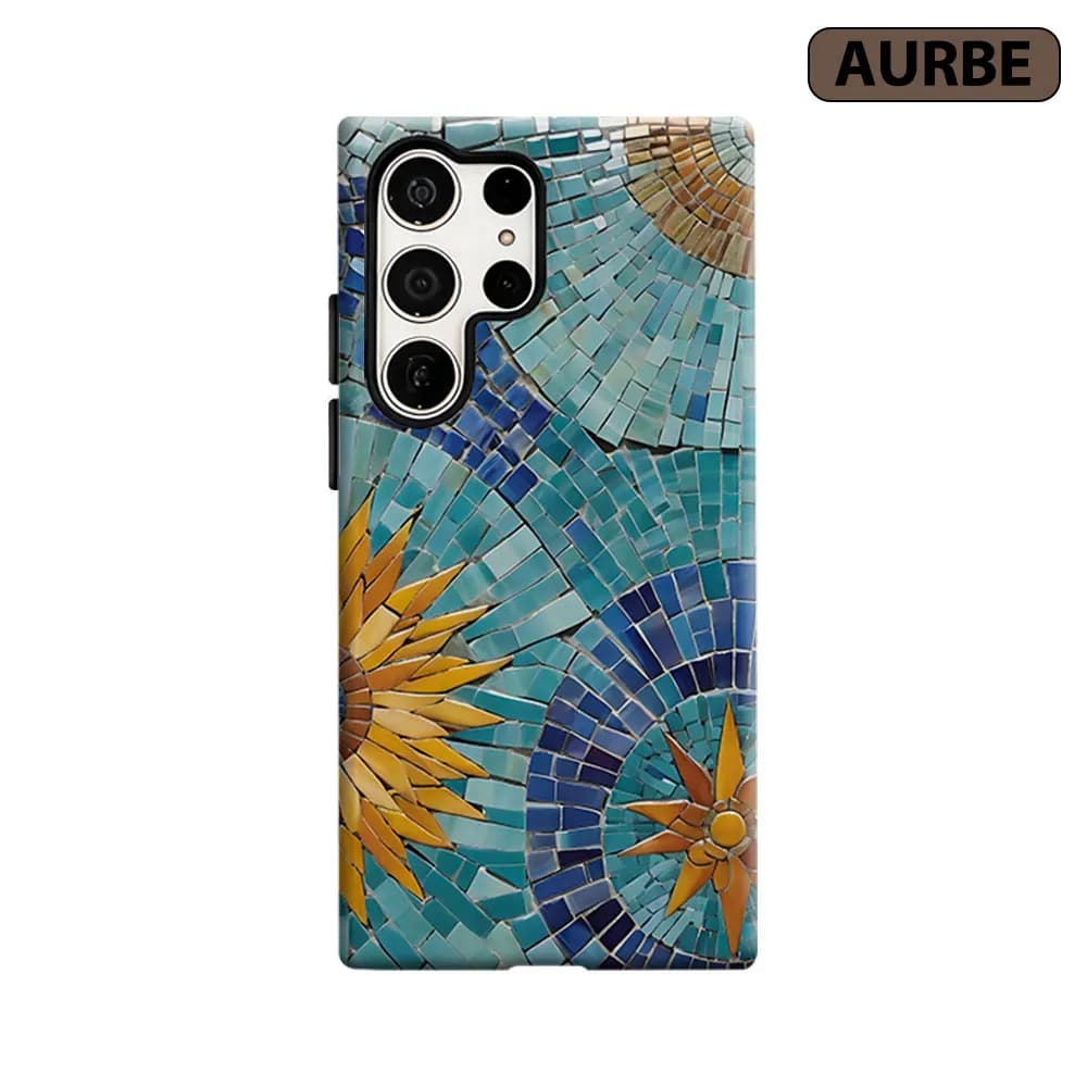 Sun Mosaic Tile Phone Case For Samsung Galaxy S26 S25 S24 S23 Ultra Plus HD Hard Double Layer Film Cover