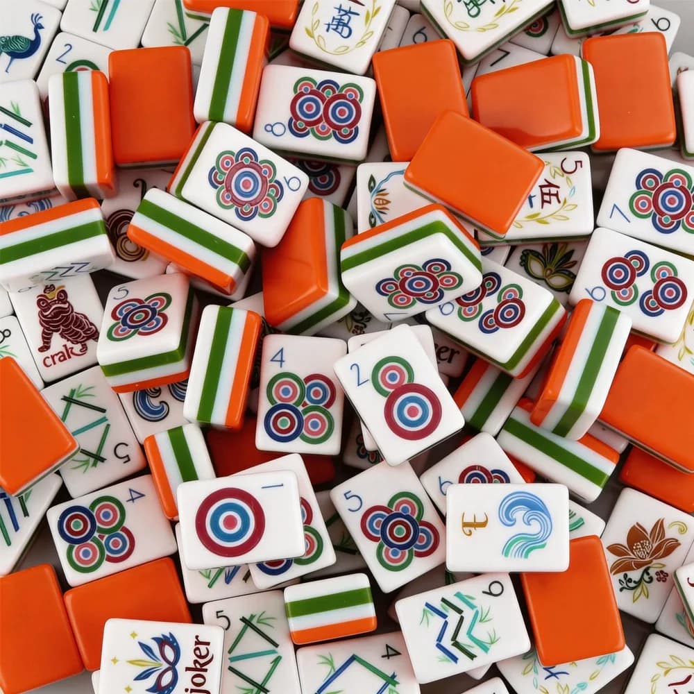 Set di Mahjong Americano Personalizzato a 4 Strati con 160 Tessere in Acrilico e Motivo Vintage Stampato per Giochi in Famiglia
