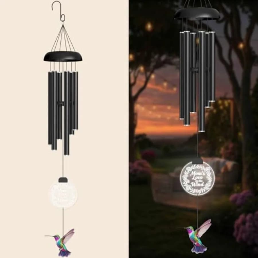 37" Solar Wind Chimes for Outside, Gifts Wind Chimes with Solar Powered Acrylic Lights and Hand-Painted Hummingbird for Mom, Gr