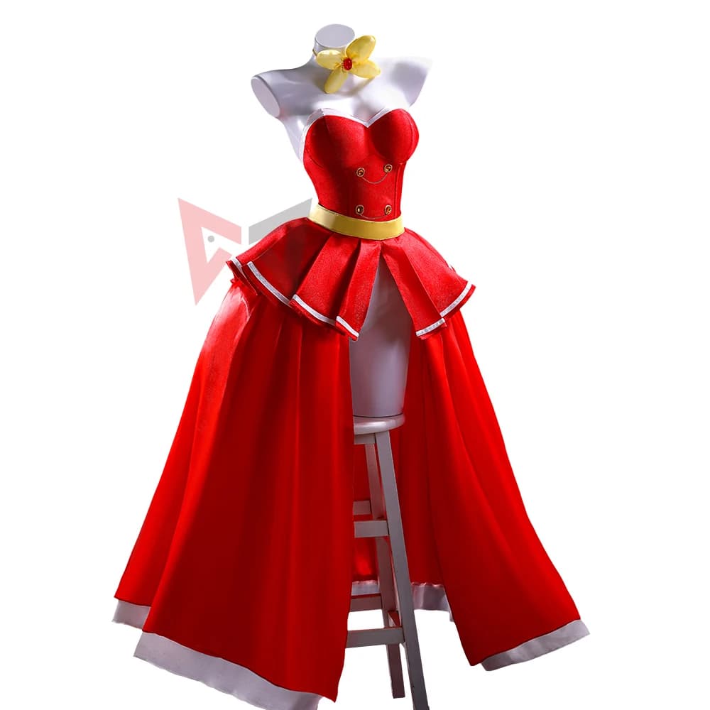 Nuovo costume cosplay di Hazbin Hotel Charlie Morningstar, abito rosso, pantaloni gialli, set con collana per feste a tema, Halloween, realizzato su misura