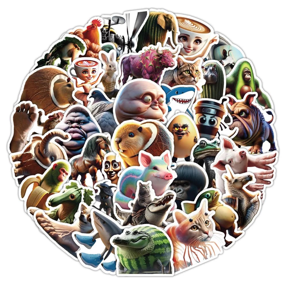 50Pcs Abstract Stickers Tung Tung Sahur Italian Brainrot Animals Cartoon Decal DIY Luggage Phone Cup Guitar Decal