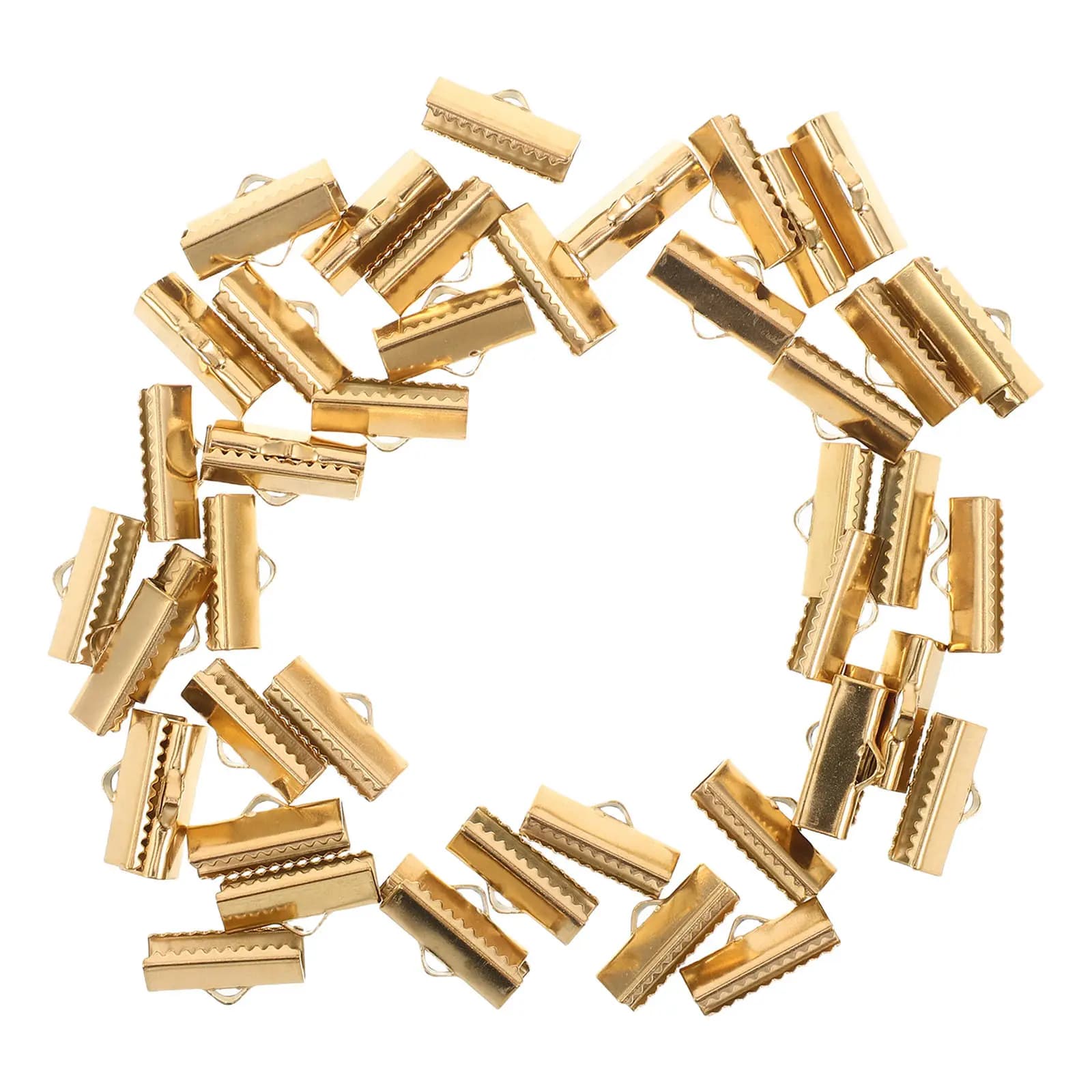 50Pcs Ribbon End Clamps Stainless Steel 8x16mm Crimp End Caps Pinch Fasteners Fold Over Cord Ends for Bracelet Necklace