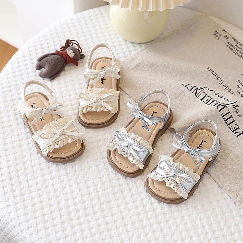 Girls Lace Sandals with Bow-knot Kids Summer Beach Shoes Open Toes Breathable Anti-slippery Princess 21-30 Classic Fashion Soft