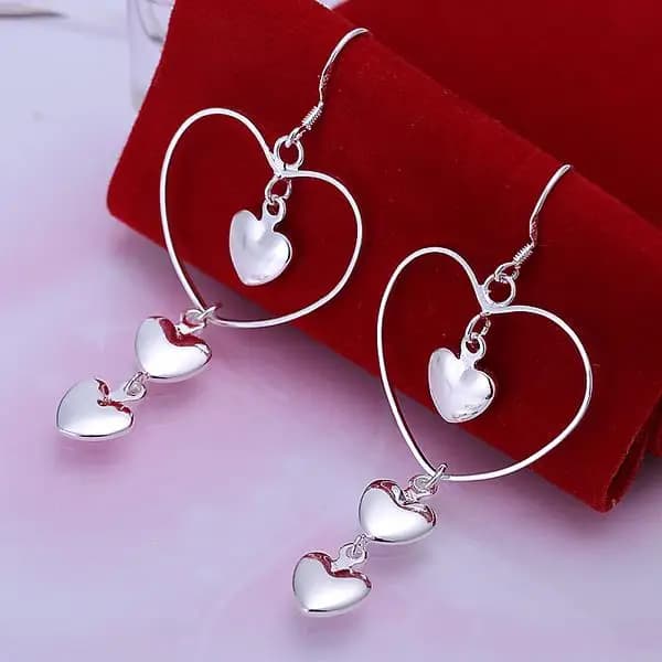 St. Valentine's Hot Gifts Long Love Heart Shaped Earrings 925 Sterling Silver For Wedding Jewelry For Women's Fashion Party