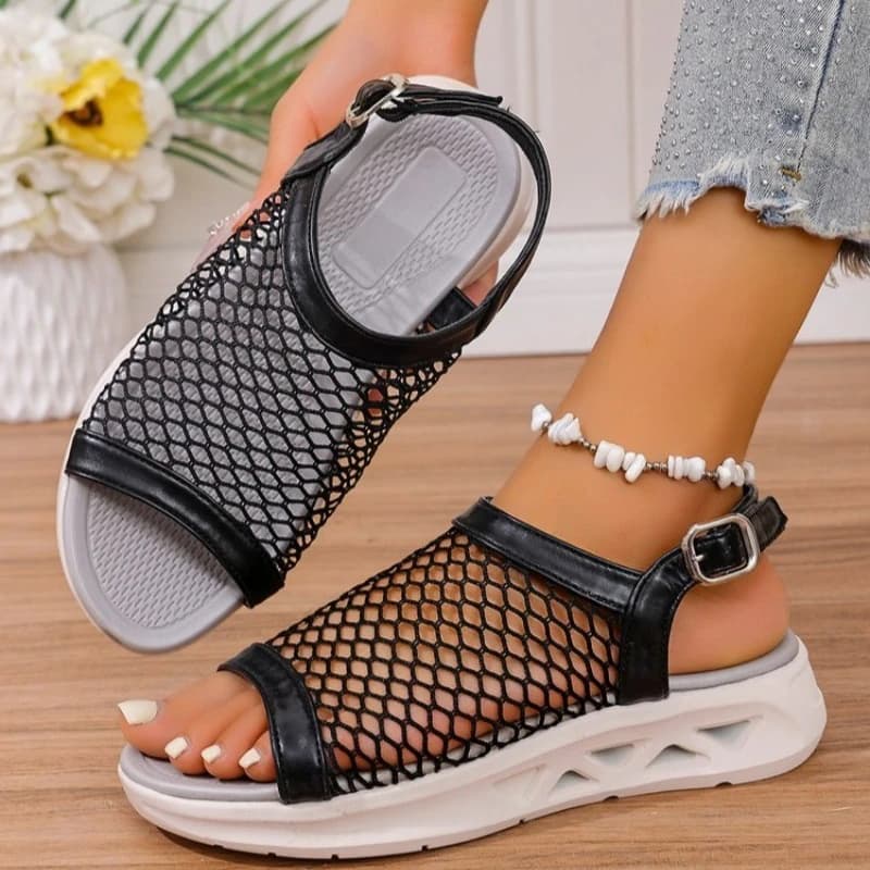 Estate nuova fibbia in rete bocca di pesce casual leggero versatile comodo sandali da spiaggia da donna