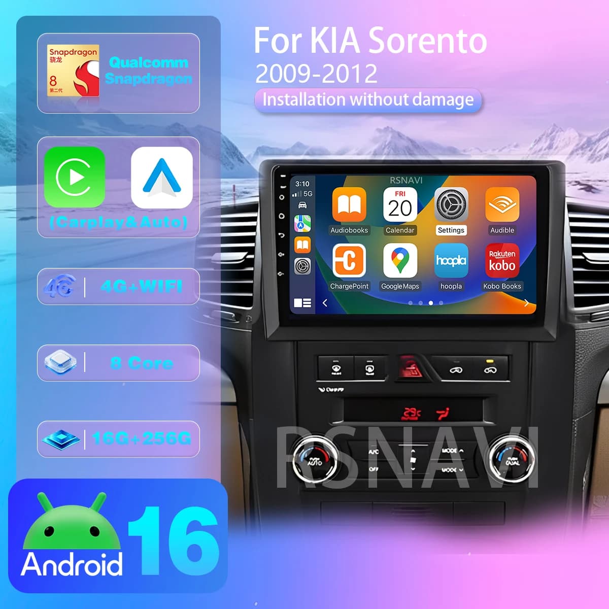 Android 16 Carplay Auto Car Radio Multimedia Player For Kia Sorento 2 XM 2009 - 2012 Autoradio Stereo app control 360 Camera