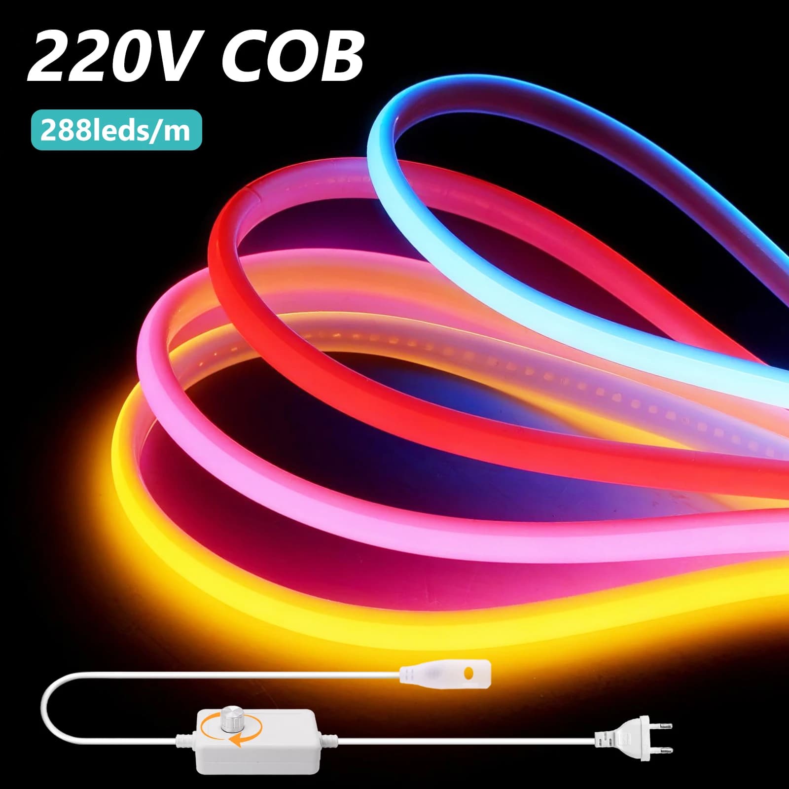 Striscia luminosa a LED COB 220V Nastro impermeabile IP65 con interruttore dimmer UE Strisce al neon FOB flessibili per illuminazione del giardino domestico